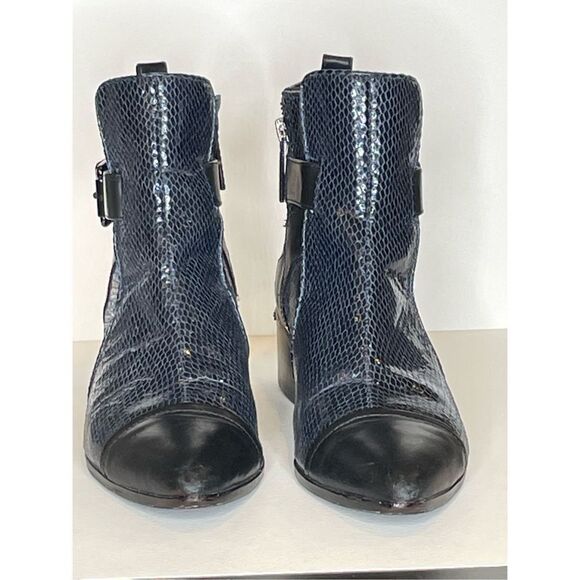 Donald Pliner Womens  Blue Snakeskin and Leather Ankle Boots - Picture 6 of 10